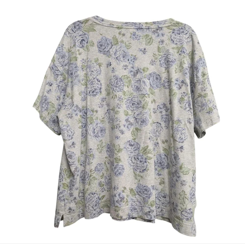Old Navy heathered grey purple flower and green leaf print relaxed tee XL - Picture 2 of 4